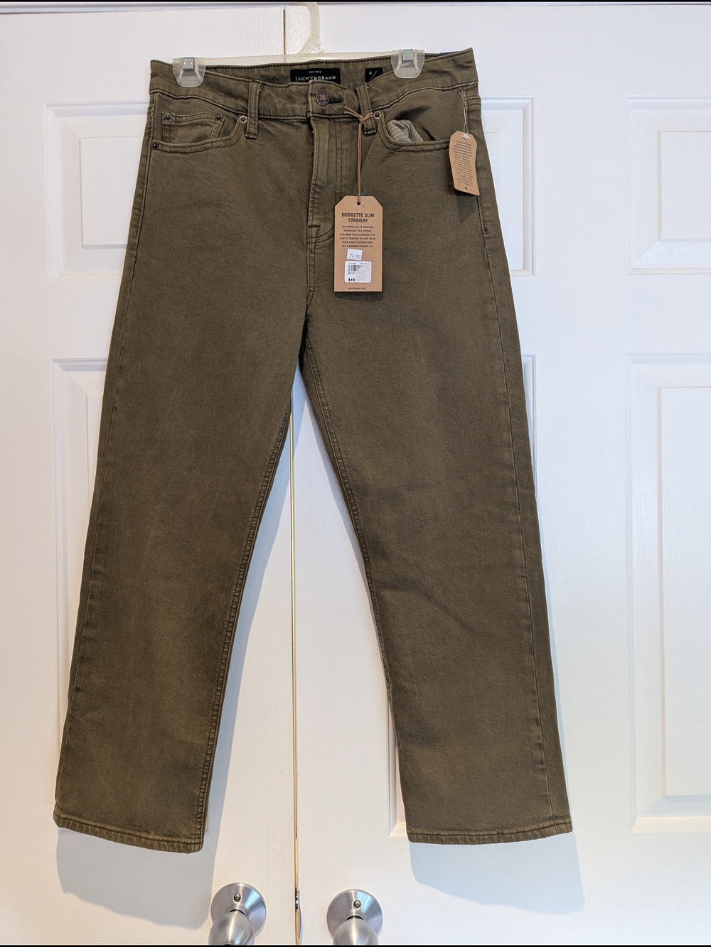 Lucky Brand Olive Green Bridgette Slim Straight Mid High Rise Jeans 28/29